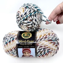 2 Skeins Yarn Lion Brand Wool-Ease Hudson Bay Ivory Green Red Thick &amp; Quick - £13.02 GBP