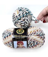 2 Skeins Yarn Lion Brand Wool-Ease Hudson Bay Ivory Green Red Thick & Quick - $16.44