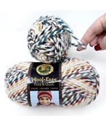 2 Skeins Yarn Lion Brand Wool-Ease Hudson Bay Ivory Green Red Thick &amp; Quick - $16.44
