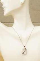 NOS Jewelry 925 Sterling Silver Black &amp; White Diamond Oval Pendant Necklace - £43.35 GBP