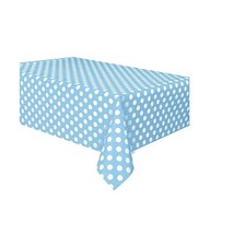 Plastic Baby Blue Polka Dot Tablecloth, 9ft x 4.5ft  - $8.00