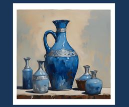 Blue Ceramic Pottery Collection Art Poster Print 23 x 23 in - £24.76 GBP