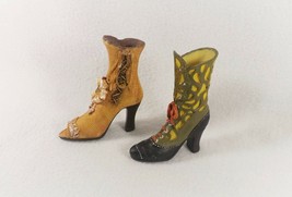 Set of 2 Miniature Shoes Tall Boots Floral  Displayed Only/Closed Case - $7.39