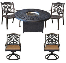 Propane Fire Pit Set Elisabeth 52&quot; Round Table Flamingo Chairs Swivels B... - £2,794.53 GBP