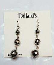 Dillard&#39;s Silver Tone French Wire Earrings Silver Dangle Disco Ball Beads New - £10.67 GBP