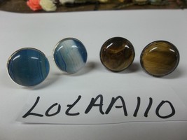 Lot of 2 set Jewelry cuff link  AA110  tiger eye  and  blue agate - £11.92 GBP