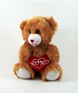 Dan Dee Plush Bear Light Brown Red Heart Nose Mouth 7&quot; Tall - £7.98 GBP