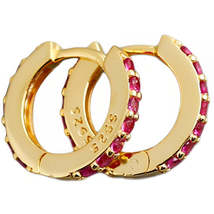 Anyco Earrings Gold Plated Red Minimalist 7mm Color Zircon Ear Buckle For Women  - £17.46 GBP