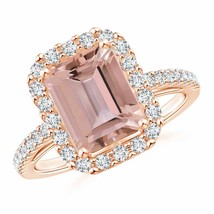 ANGARA Emerald-Cut Morganite Halo Ring for Women, Girls in 14K Solid Gold - £2,334.69 GBP