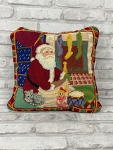  Needlepoint Santa Throw Pillow With Insert 14&quot; Square Christmas Holiday - £20.35 GBP