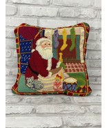  Needlepoint Santa Throw Pillow With Insert 14&quot; Square Christmas Holiday - £20.05 GBP