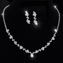 Silver Color Shiny Crystal Trendy Jewelry Set Choker Necklace Earrings Jewelry B - £18.66 GBP