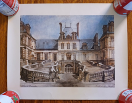 Fontainebleau Chateau Print Horseshoe Stairs Lithograph - £39.46 GBP