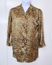 Victorias Secret Vintage 1990s Leopard Satin Pajama Set Long Sleeve &amp; Shorts M - $28.99