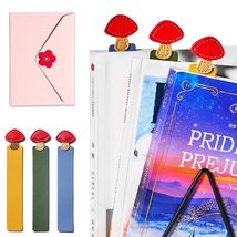 GIHOP Leather Mushroom Bookmarks 3 PCS Blue Green Yellow Handmade Cute - $169.70 MXN