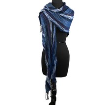 Blue and Brown Woven Scarf Wrap Shawl w/ Fringe - £7.90 GBP