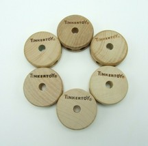 Tinkertoy 6 Spools 1 Hole Replacement Parts Wooden Tinker Toy Pieces Nat... - $5.53