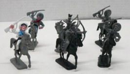 Indian &amp; Cowboy Riding Figures Toys 12 Pieces Gray Black Made in Hong Kong - £11.02 GBP