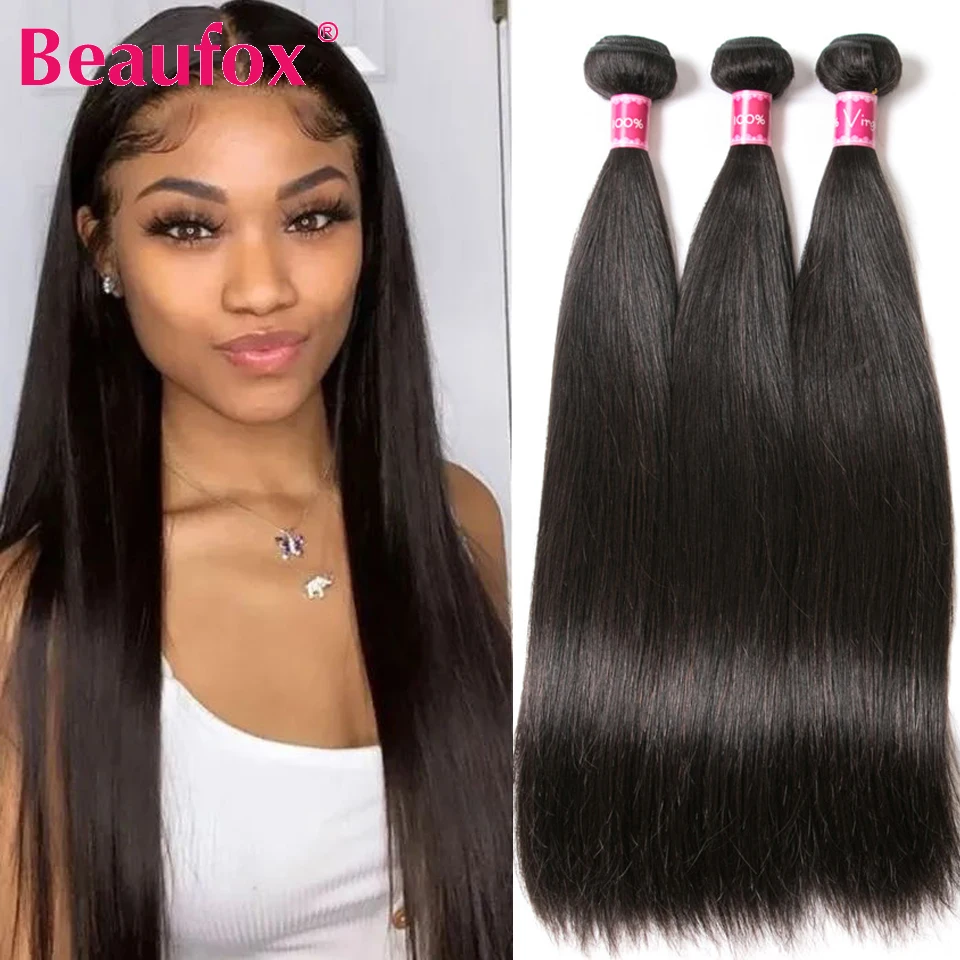 Beaufox Malaysian Straight Hair Bundles Human Hair Weave Bundles Natural/Jet - £287.30 GBP