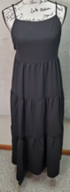 HYFVE Long Maxi Dress Women L Black Polyester Ruffle Adjustable Spaghetti Straps - £21.77 GBP