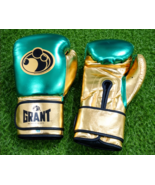 Grant Gold &amp; Green Boxing Gloves Strap Closure | Pro Training Leather Gl... - $150.00