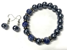 Genuine Sodalite Stretch Bracelet and Earrings Set - £11.35 GBP