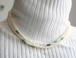Elegant Native Cultured Pearl &amp; Turquoise Necklace 1980s vintage - £26.16 GBP