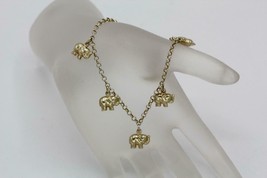 14K Yellow Gold Italy Puffy Elephant Charms Rolo Link Chain Bracelet 6.6... - £368.63 GBP