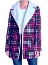 $280 French Connection Plaid Coat X Small Red Double Breated Faux Shearl... - $46.78