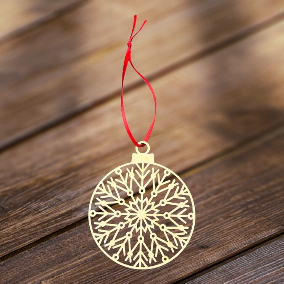 Wooden Christmas Ornamental Snowflake in a Ball - Holiday Decor 4&quot; With ... - $5.45