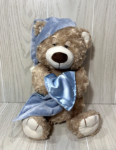 Toys R Us Plush tan swirled fur teddy bear sleepy bedtime blue hat cap b... - $9.89