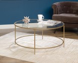 Round Int Lux Coffee Table With Glass Top And Gold Finish, Sauder 417830. - £125.11 GBP