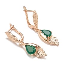 Kienl New 585 Rose Gold Color Leaf Long Earring for Women Vintage Green Natural  - £10.39 GBP