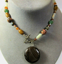 23&quot; Chocolate Jasper Stone Pendant Necklace with Toggle Clasp Handcrafted Ladies - £30.28 GBP
