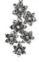 Trifari Silver Tone Simulated Crystal Flower Floral Drop Stud Earrings - $15.99