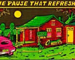 Comic Night at Rest Stop Pause that Refreshes Linen Asheville Postcard UNP - $3.91