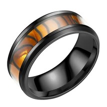 Synthetic Tigers Eye Ring Stainless Steel Brown Black Wedding Band Mens Womens - £13.58 GBP
