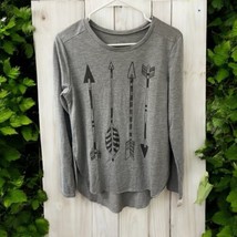 NWT LOL Vintage Women&#39;s Size MEDIUM Long Sleeve Shirt Top Gray Grey Arro... - $16.82