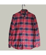 Claiborne Mens Button Down Shirt Medium Red Plaid Slim Fit Long Sleeve - $13.74