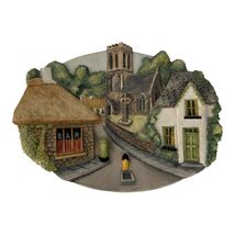 Vintage Village Street Scene Wall Plaque Church Cottage Bar Relief Decor - $25.20
