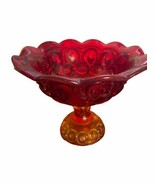 Vintage Red LE Smith Glass Footed Compote Scalloped Rim Moon And Stars A... - $29.70