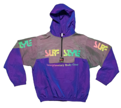 Vintage Surf Style Windbreaker Jacket One Size Pullover Iridescent Purple Hood - £25.35 GBP