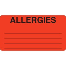Tabbies Allergy Labels - Allergies, Fluorescent Red, 3-1/4"W x 1-3/4"H, Medical  - £18.87 GBP