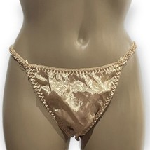 VTG Satin String Thong Panty Embossed Floral Gold Sz 8 NWOT NOS Bobbie Brooks - £38.05 GBP