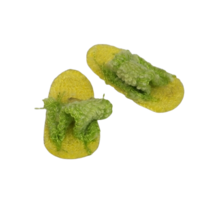 MATTEL BARBIE / SKIPPER YELLOW FLAT GREEN STRAP TERRY CLOTH SANDALS BEAC... - $4.75