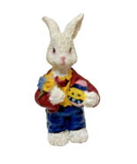 Vintage 2.25&quot; Mini Easter Bunny Holding Egg Flowers Figurine Resin Hand ... - £8.05 GBP