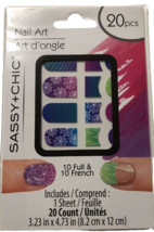 Sassy Nail Art 10 French &amp;10 Full Purple Pink Blue Green - £3.15 GBP