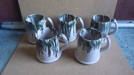 VINTAGE SET OF 5 AR COLE SANFORD NORTH CAROLINA POTTERY DRIP GLAZE MUGS - £67.70 GBP