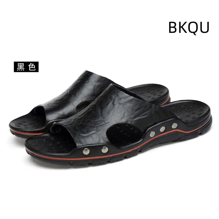 Genuine Leather Slippers for Men Casual Big Size Wear-Resistant Non-slip Fashion - £10.63 GBP+