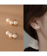 Triple Pearl Stud Earrings For Women Dainty Pearl Earrings Studs Fine Je... - £9.85 GBP